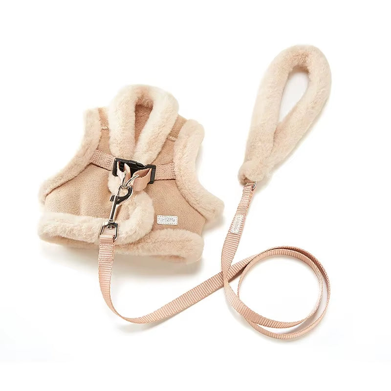 Plush Thickened Pet Dog Harness Leash Set Autumn Winter Outdoor Walking Cats Dogs Harness Vest Leashes Dog Accessories