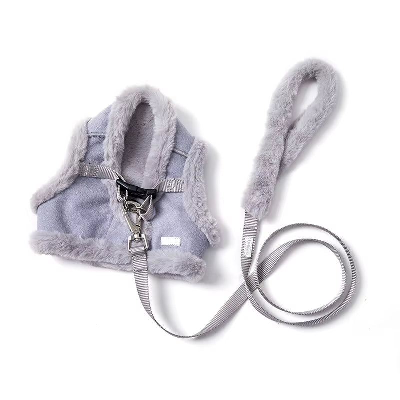 Plush Thickened Pet Dog Harness Leash Set Autumn Winter Outdoor Walking Cats Dogs Harness Vest Leashes Dog Accessories