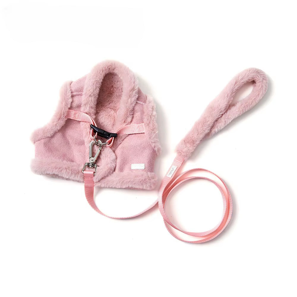 Plush Thickened Pet Dog Harness Leash Set Autumn Winter Outdoor Walking Cats Dogs Harness Vest Leashes Dog Accessories