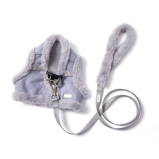 Plush Thickened Pet Dog Harness Leash Set Autumn Winter Outdoor Walking Cats Dogs Harness Vest Leashes Dog Accessories